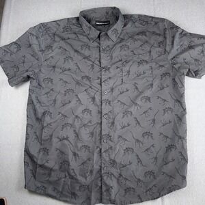Molokai Surf Co Mens Short Sleeve Button Up Grey Shirt 2XL Dinosaur Print